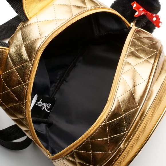 Disney Minnie Mouse 3-D Quilted Gold Mini Backpack & Pom-Pom Charm & Keychain - Picture 6 of 8
